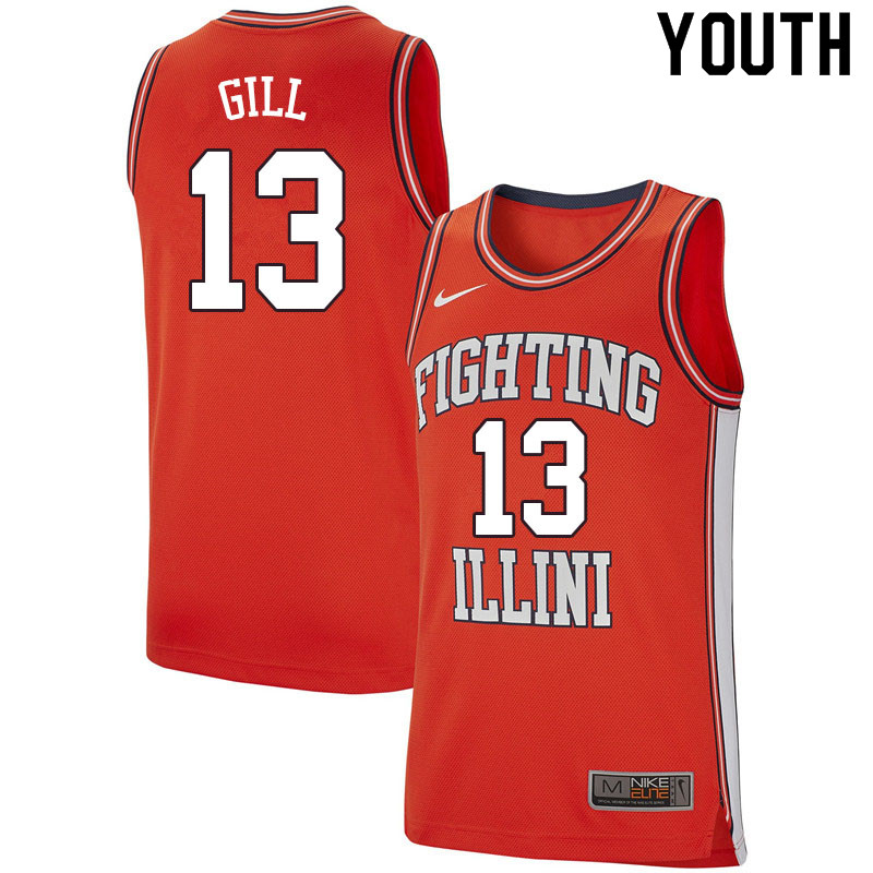 Youth #13 Kendall Gill Illinois Fighting Illini College Basketball Jerseys Sale-Retro
